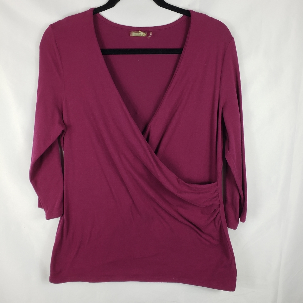 Athleta Merlot Faux Wrap V Neck Top Sz XL